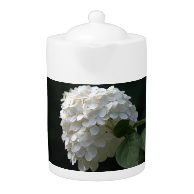 White Lime Hydrangea Porcelain Teapot 44oz. (Front)