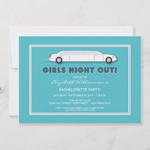 White Limo Bachelorette Party Invitation aqua