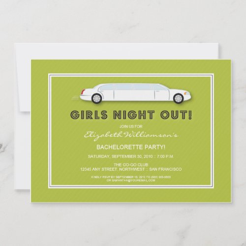 White Limo Bachelorette Party Invitation lime