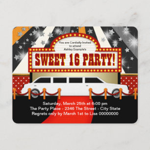 White Limo Movie Star Sweet 16 Party Invitation