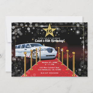 White Limo Red Carpet Hollywood Birthday Party Invitation