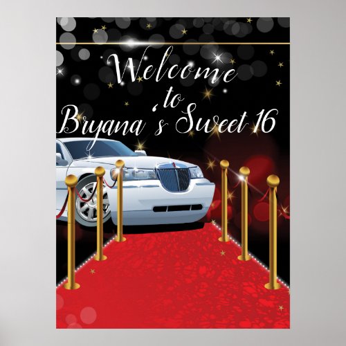 White Limo Red Carpet Hollywood Sweet 16 Party Poster