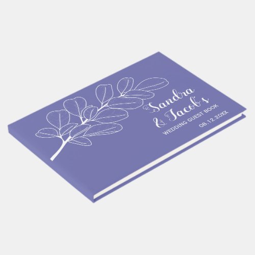 White line art branch periwinkle blue wedding guest book