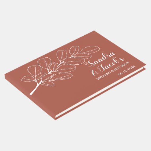 White line art branch terracotta fall wedding  gue guest book