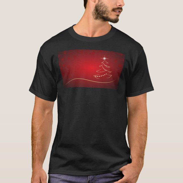 White Line Art Christmas Tree On Red Background213 T-Shirt (Front)