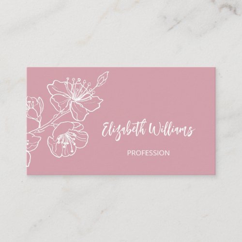White Line Art Floral Blush Pink  QR Code Business Card