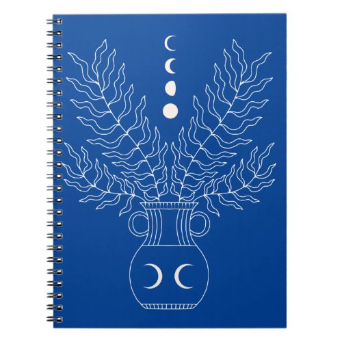 White line art vase moon phases plant leaves notebook