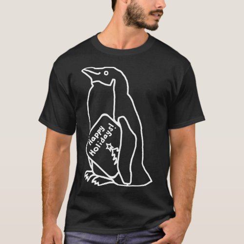 White Line Drawing Cute Christmas Penguin says Hap T_Shirt