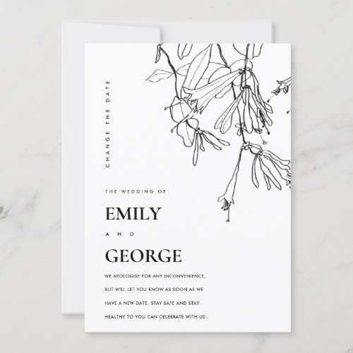 WHITE LINE DRAWING FLORAL CHANGE THE DATE CARD