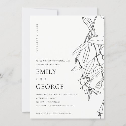 WHITE LINE DRAWING FLORAL WE TIED THE KNOT INVITE