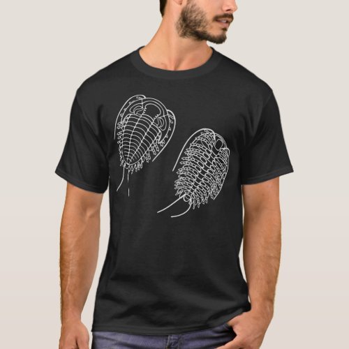 White Line Drawing of Phacopid Trilobite T_Shirt