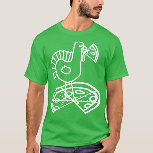 White Line Drawing Thanksgiving Turkey with Pizza T_Shirt