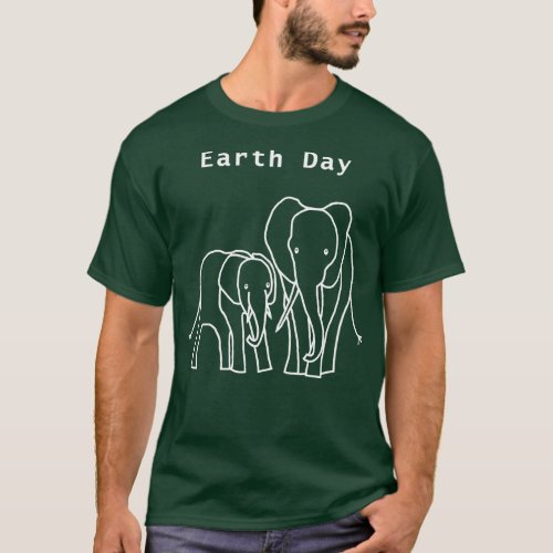 White Line Earth Day Elephants T_Shirt