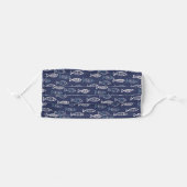 White Line Fish Pattern on Navy Blue Adult Cloth Face Mask (Front, Folded)