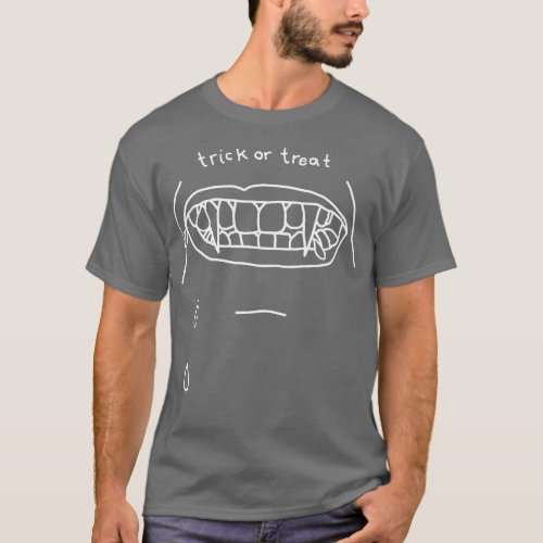 White Line Halloween Horror Fangs and Blood T_Shirt