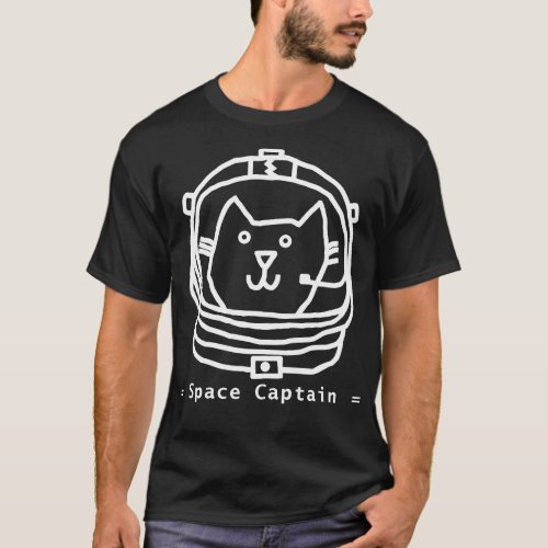 White Line Space Captain Yellow Cat Portrait T_Shirt