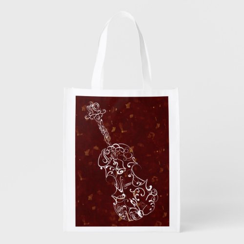 White Line Violin on Red Grocery Bag