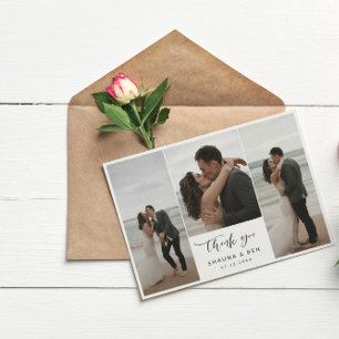 White Lined Back 3 Photo Collage Wedding Thank You