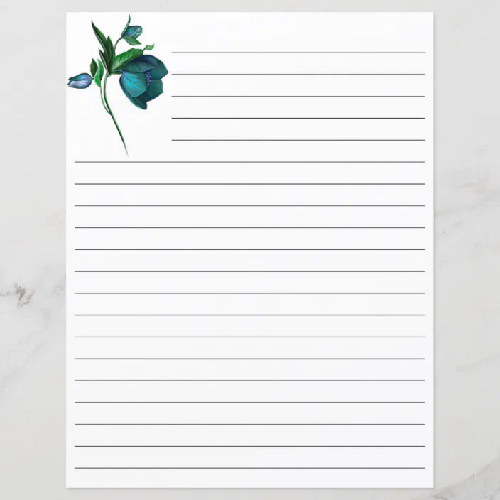 white lined paper with blue flowers stationary zazzle com