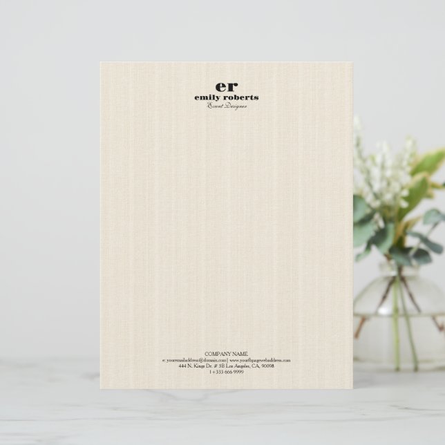 White Linen Burlap Gray Typography Letterhead (Standing Front)