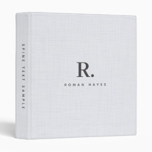 White Linen Cloth Texture Minimal Elegant Monogram 3 Ring Binder