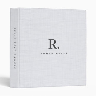 White Linen Cloth Texture Minimal Elegant Monogram 3 Ring Binder