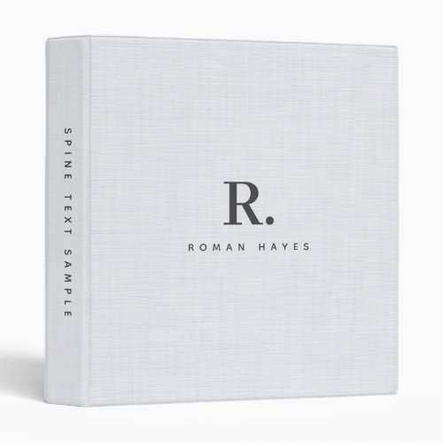 White Linen Cloth Texture Minimal Elegant Monogram 3 Ring Binder