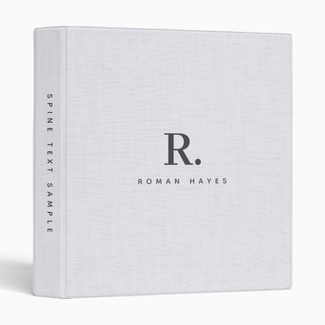 White Linen Cloth Texture Minimal Elegant Monogram 3 Ring Binder (Front/Spine)