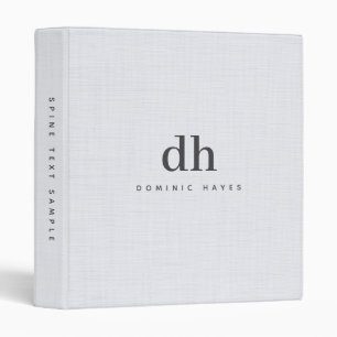 White Linen Cloth Texture Minimal Elegant Monogram 3 Ring Binder