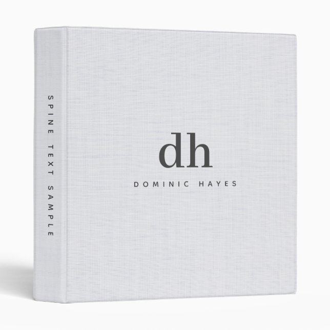 White Linen Cloth Texture Minimal Elegant Monogram 3 Ring Binder (Front/Spine)