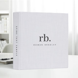 White Linen Cloth Texture Simple Elegant Monogram 3 Ring Binder