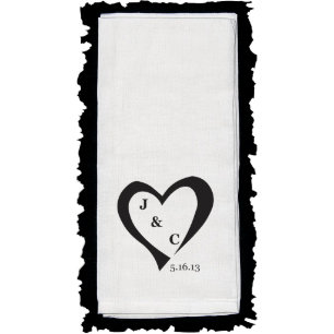 White Linen Dish Towel - Customize Initials & Date
