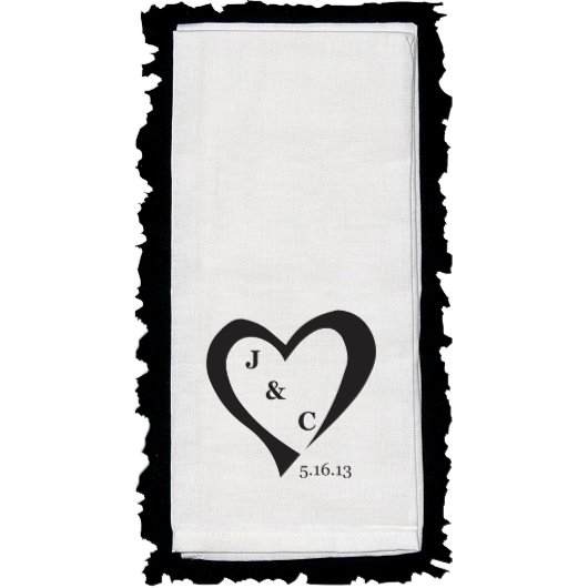 White Linen Dish Towel - Customize Initials & Date (Front)