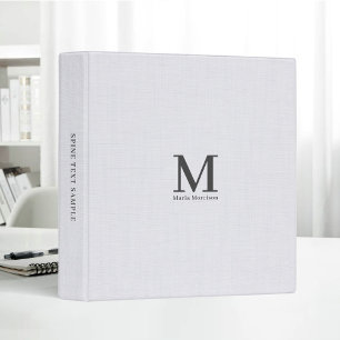 White Linen Fabric Bold Monogram Simple Minimalist 3 Ring Binder