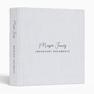 White Linen Fabric Texture Simple Family Book 3 Ring Binder