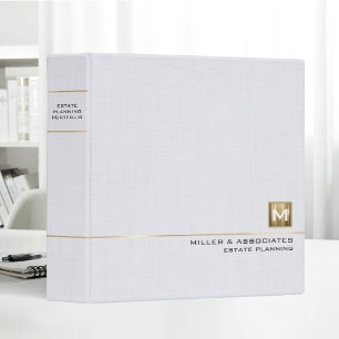 White Linen Gold Logo Initial Estate Planning 3 Ring Binder