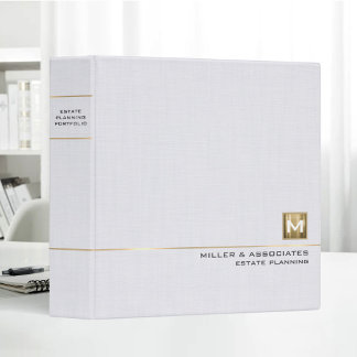 White Linen Gold Logo Initial Estate Planning 3 Ring Binder