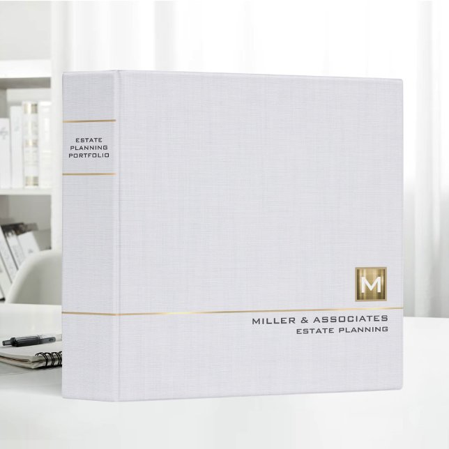 White Linen Gold Logo Initial Estate Planning 3 Ring Binder (Creator Uploaded)
