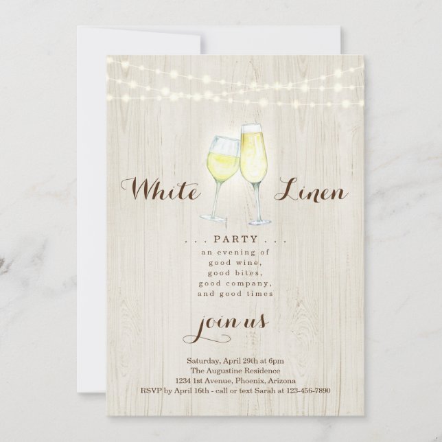 White Linen Night Party Invitation (Front)