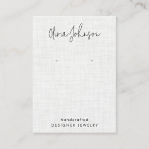 White Linen Pattern Jewelry Earring Display Business Card