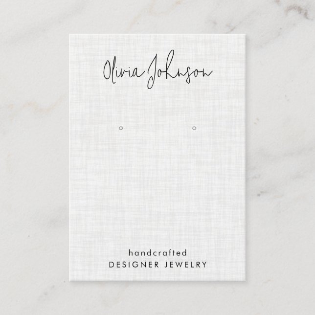White Linen Pattern Jewelry Earring Display  Business Card (Front)