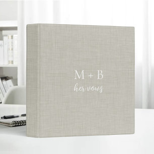 White Linen Personalized Wedding Vow Books Bride 3 Ring Binder
