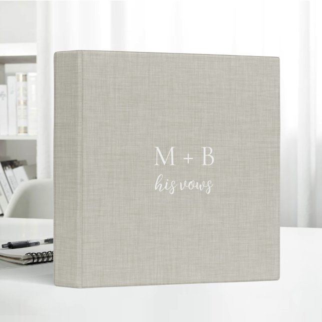 White Linen Personalized Wedding Vow Books Groom 3 Ring Binder (Creator Uploaded)