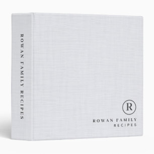 White Linen Professional Monogram Initial Recipes 3 Ring Binder
