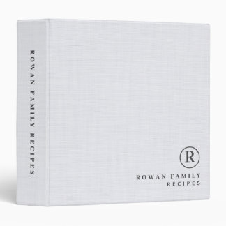 White Linen Professional Monogram Initial Recipes 3 Ring Binder