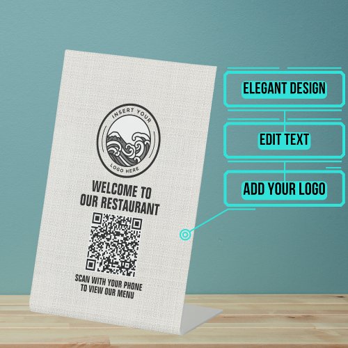 White Linen Restaurant Menu QR Code Pedestal Sign