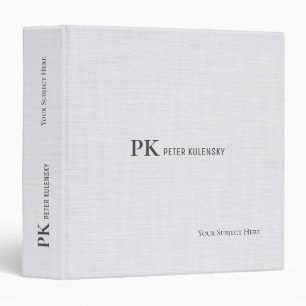 White Linen Textile Professional Elegant Monogram 3 Ring Binder