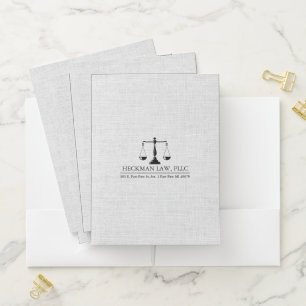 White Linen Texture Print Gold Justice Scale Pocket Folder