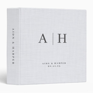 White Linen Texture Wedding Note Custom Monogram 3 Ring Binder
