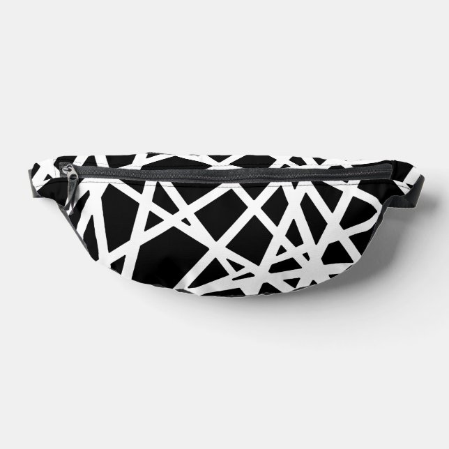 White Lines And Irregular Black Shapes Abstract Fanny Pack (Lay Down)